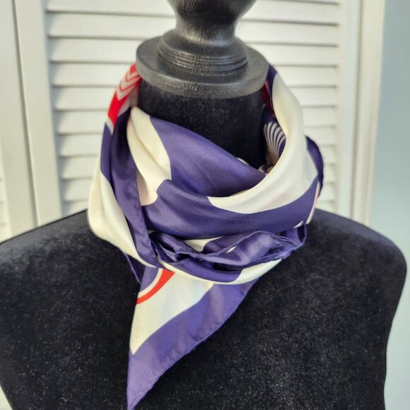 Vtg 1970s Scarf Designer by Simone Red White Blue Mod Rain Scarf 26" x 26" - Picture 1 of 8